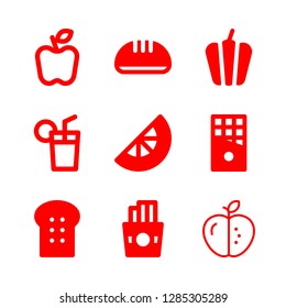 slice icons set with apple, chocolate and bell pepper vector set