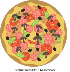 Slice of Italian pepperoni pizza on white background, top view