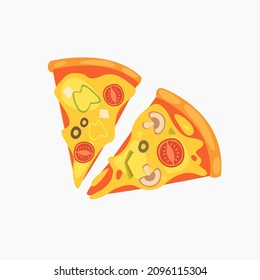 Slice of Italian pepperoni pizza on white background, top view