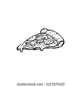 a slice of italian pizza with salami and mushrooms. Vector drawing. Illustration for restaurants