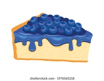 Slice of juicy Blueberry Cheesecake with blue icing icon vector. Delicious fresh blueberry cake icon isolated on a white background. Sweet piece of cake with blueberries vector