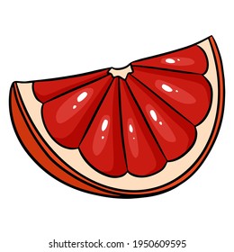 Slice of juicy grapefruit. A cut piece of grapefruit. For design and decoration.