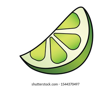 A slice of juicy green lime. Slice lime - vector full color element. Citrus fruits and vegan food.