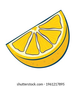 A slice of juicy lemon. Vector clipart, white background, isolated.