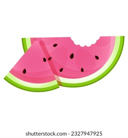 A slice of juicy ripe watermelon with a bite and a triangular piece