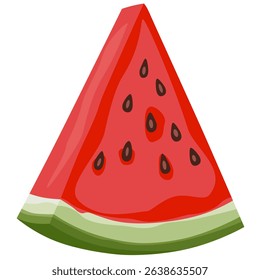Slice of Juicy Watermelon with seeds. Cartoon vector isolated illustration on white background