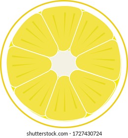 A slice of juicy yellow lemon. Vector isolated on white background.