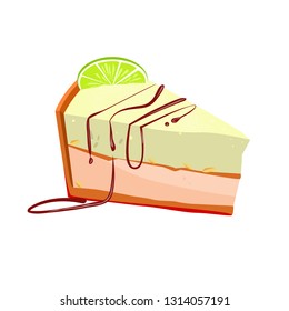 Slice of key lime cake with peanut vector illustration. Cake, sweet food, bakery. Dessert concept. Vector illustration can be used for topics like food, confectionary, unhealthy eating