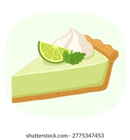 Slice of Key Lime Pie with Whipped Cream and Lime Garnish