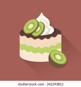 Slice of kiwi cake with whipped cream vector