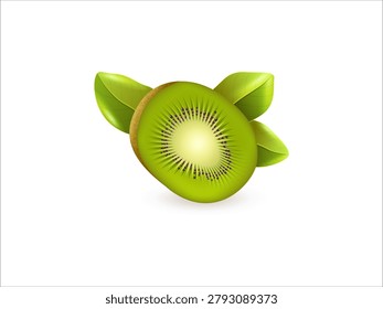Slice of kiwi exotic fruit shown in three dimensional vector illustration for tropical food nutrition freshness design concept