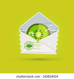 slice of kiwi fruit in mail envelope. send from nature concept - vector illustration
