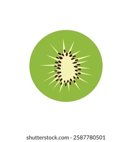 A slice of kiwi fruit on isolated white background.  Kiwi logo. Hand drawn kiwi icon. Vector illustration cartoon flat style.