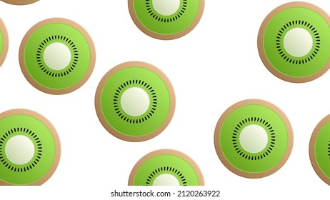 slice of kiwi on a white background. vector illustration, pattern. fruit in a cut with seeds. round piece of kiwi green color, wallpaper for cafes, restaurants, fruit pattern