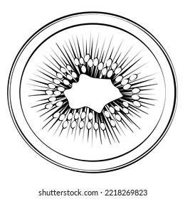 A slice of kiwi in a thin line. Vector on a white background