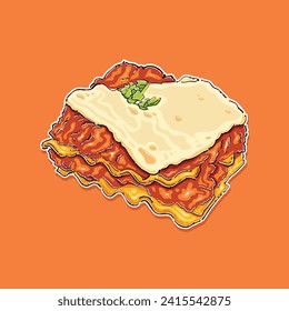 Slice of lasagna. Dishes on plate. Italian food. Italian cuisine. Vector illustration. The illustration of baked lasagna, the famous Italian food