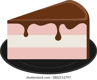 Slice of layer cake with chocolate vector illustration