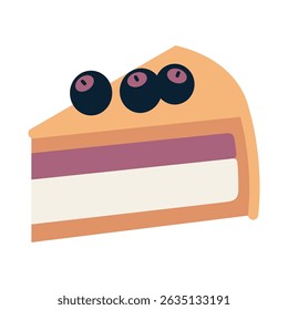 Slice of layered cake with blueberries on top. Homemade baking. Trendy modern vector illustration isolated on white background, hand drawn, flat design