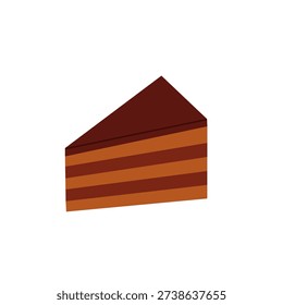 Slice of layered chocolate cake with glaze. Traditional Austrian chocolate Sacher piece. Hand drawn layered dessert on isolated background. Vector illustration. Minimalist food icon. Design element