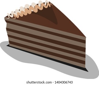 Un trozo de tarta de chocolate en capas con hielo en la parte superior, vector, dibujo a color o ilustración. 