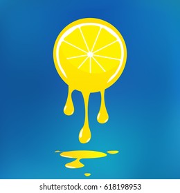 Slice of lemon with a dripping juice