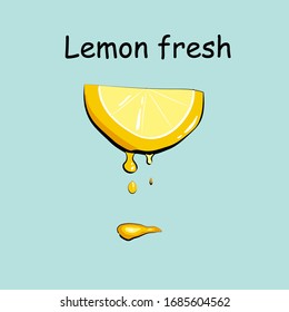 a slice of lemon with a drop of juice on a light background.