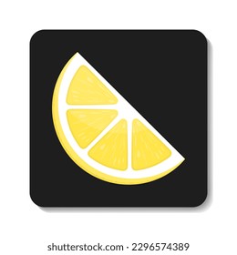 Slice of lemon  flat icon. Stylized yellow flat vector illustration on black background. Best for web, print, logo creating and branding design.