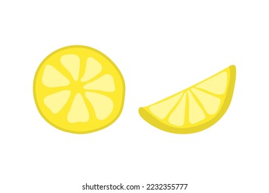 A slice of lemon and half a slice of lemon on a white background. vector illustration