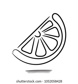 Slice of lemon, hand drawn, sketch icon, citrus, mandarin, orange, lime, doodle element. Cut piece