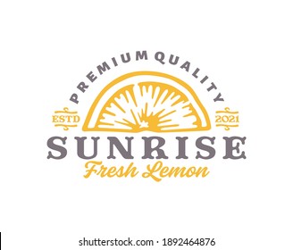 Slice Lemon Logo Template. Hand Drawn Lemons with Leaves Sketch with Retro Typography