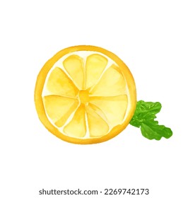 slice of lemon and mint leaf, watercolor vector illustration