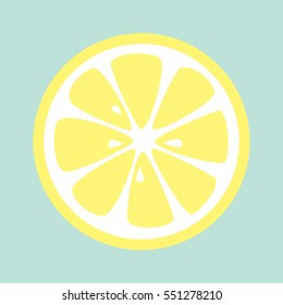 Slice of lemon on blue background. Vector.