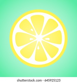 Slice of lemon on green background. Vector illustration.
