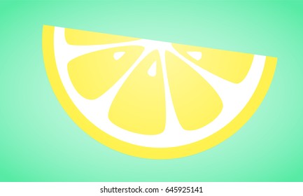 Slice of lemon on green background. Vector illustration.