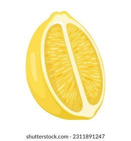 Slice of a lemon on a white background. Flat vector lemon. Lemon sliced ​​lengthwise.