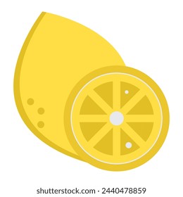 Slice of lemon on white background. Fresh lemon fruits, collection of icon vector illustrations. Lemon logo. Summer season. Summer fruit.