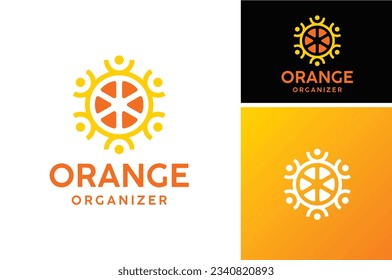 Slice of Lemon Orange Citrus Grapefruit with People Figure for Community Meeting Gathering Teamwork logo design