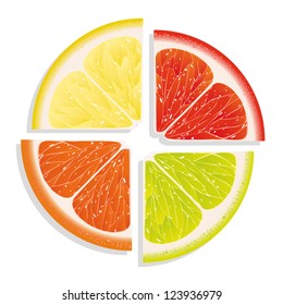 a slice of lemon, orange, lime and grapefruit