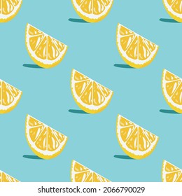 Slice lemon or Orange vector pattern seamless on blue pastel background use for background,wallpaper,poster concept.