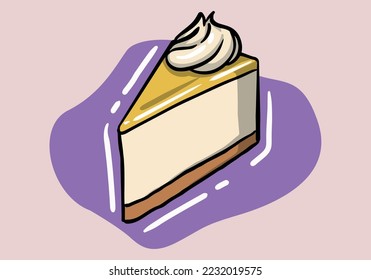 A slice of lemon pie with meringue . Lemon cheesecake. Vector illustration.