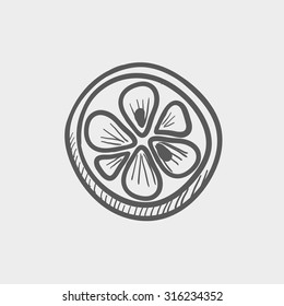 Slice of lemon sketch icon for web, mobile and infographics. Hand drawn vector dark grey icon isolated on light grey background.
