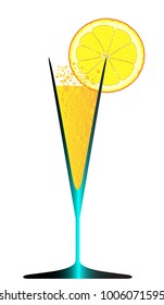 A slice of lemon with a tall drink.

