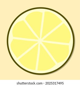 Slice lemon vector with outline style cartoon. yellow lemonade fruit