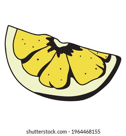 Trozo de limón. Limón amarillo para el té. Vitamina C. Cítricos. Estilo de caricatura. Ilustración vectorial aislada para diseño y decoración.