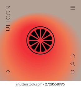 Rebanada de limón, naranja u otro ícono de cítricos. Signos y símbolos para su diseño