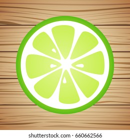 Slice of lime isolated on wooden background. Vector.