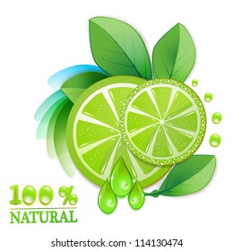 Slice of lime with leafs and percentage quality