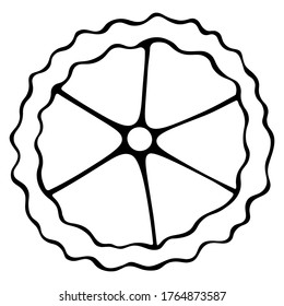 A slice of lime. Round of lemon. Vector illustration. Sketch. Fruit for a refreshing cocktail. Snack. Part of a citrus fruit. Outline on an isolated white background. Doodle style. Idea for web design