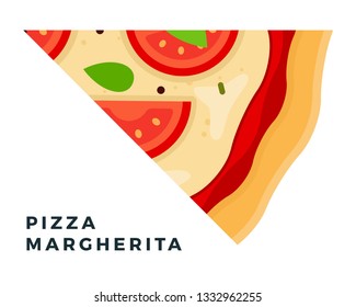 Slice of Margherita Pizza with tomato, cheese, basil horizontally flat single icon vector isolated on white