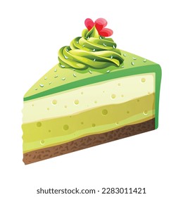 Slice of matcha cake vector isolated on white background. Slice cake cartoon illustration